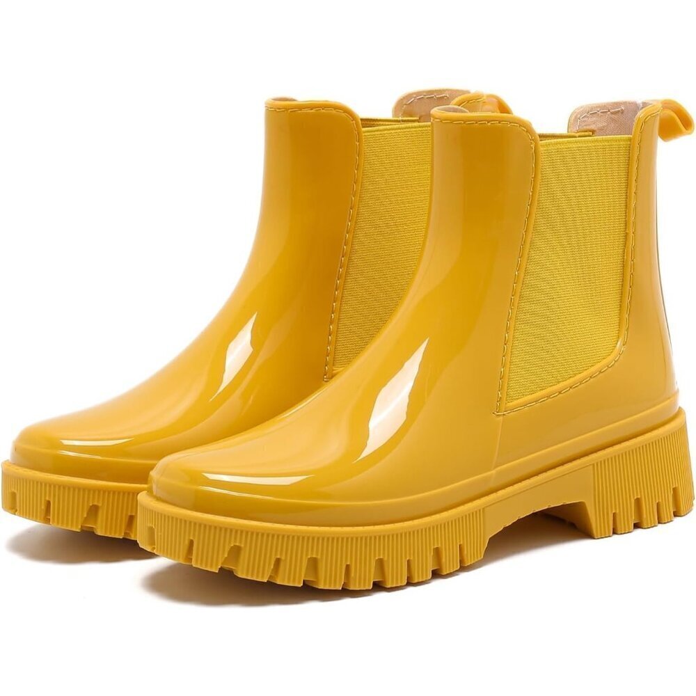 🆕 Yellow Durable Rubber Rain Boots for Women, Waterproof Non-Slip PVC Garden